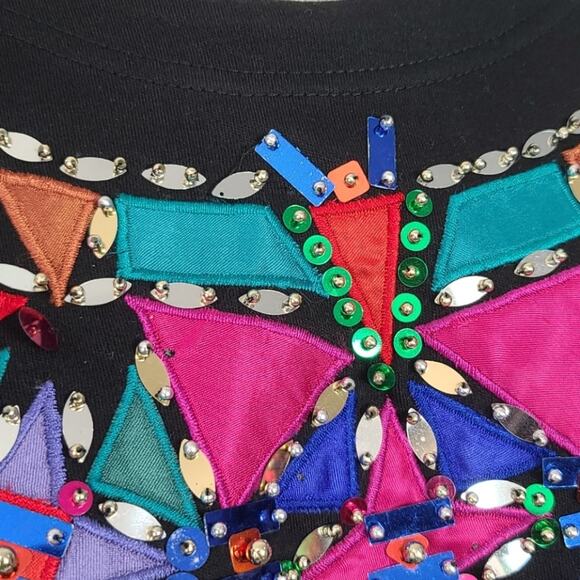 Vintage 80's Beaded Patchwork Pullover SZ L - Picture 3 of 4